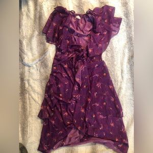 Vintage purple floral burst flowy dress | Women’s tie dress